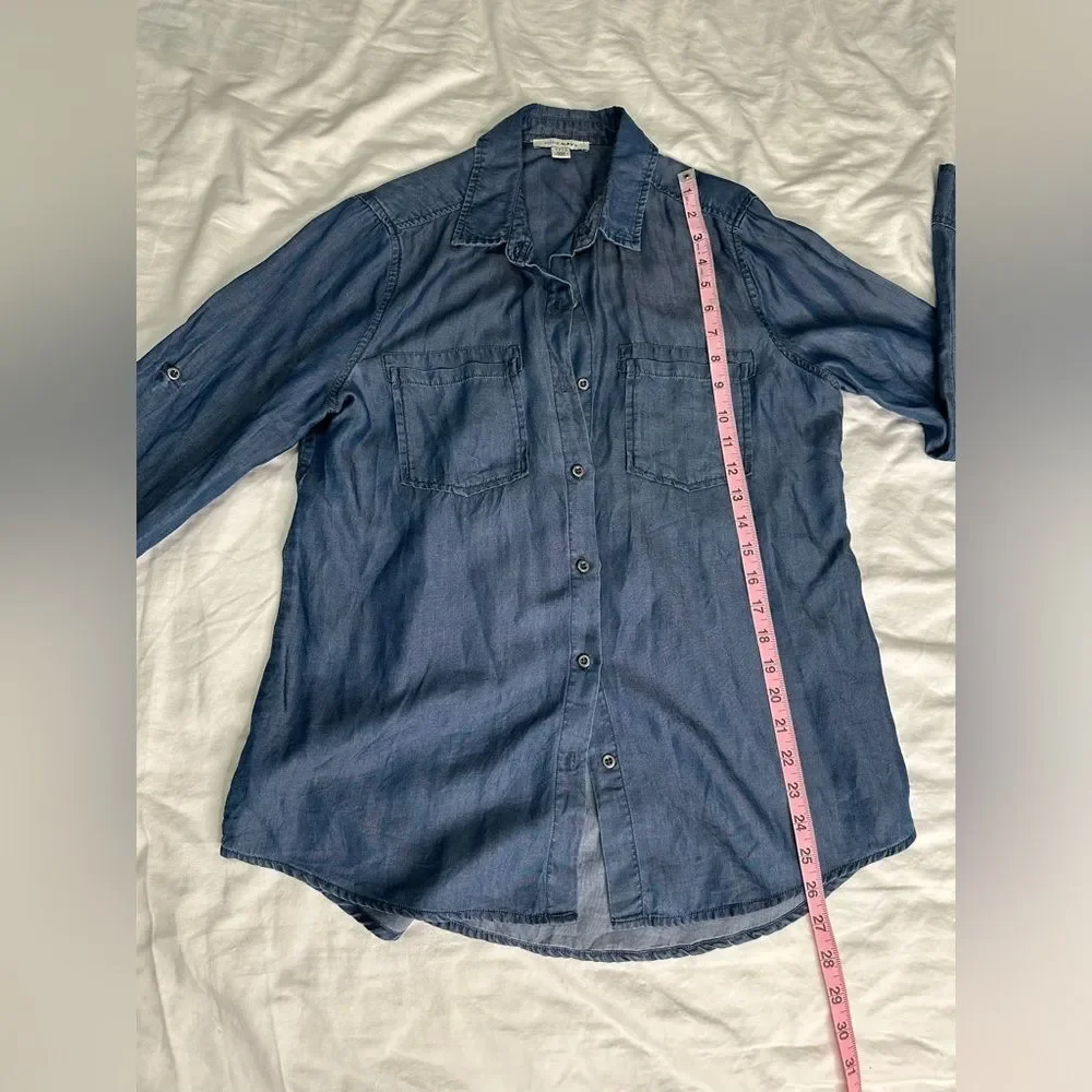 Pure Navy Lightweight Denim Button-Up Shirt 100% Lyocell Size Small Chambray Top - Picture 6 of 12